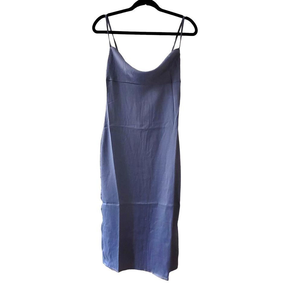 Anthropologie WeWoreWhat Cowl Satin Charmeuse Midi Dress in Slate Blue Size 2 - Picture 3 of 10